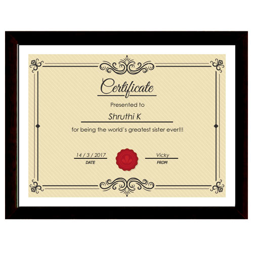 Personalised Certificate With Frame