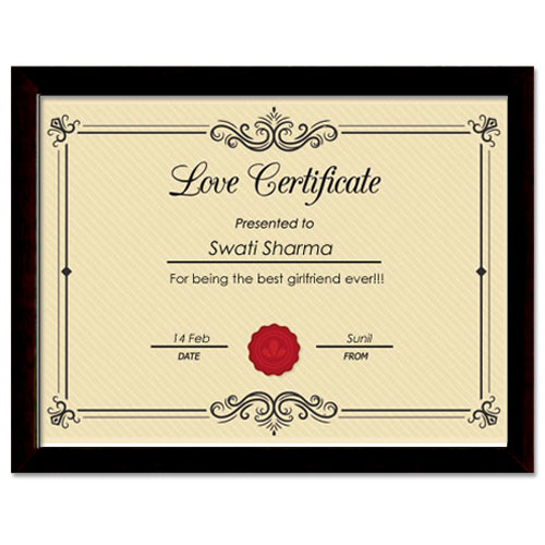 Love Certificate With Frame Framed romantic certificate Rs 499 Buy