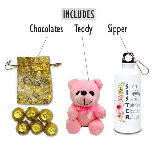 Rakhi Sister Sipper Teddy Choco Combo Rakhi Sister Sipper Teddy Choco Combo