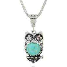 Turquoise Owl Pendant And Earring Set